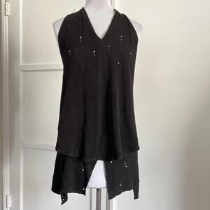 Foundræ Foundrae Black Lambskin Leather Halter Top Laser Cut Eyelet Suede sz 10